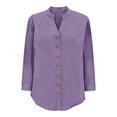 thumbnail image 5 of Outfmvch Womens Button Up Shirts Linen Tops for Women Loose Gauze Tunics V Neck Tops Outfits V Neck Casual Cotton Linen Roll Up Short Sleeve Summer Collar Purple 3XL, 5 of 5