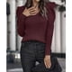 thumbnail image 2 of Suéter Otoño Invierno Cuello En V Color Puro Puff Manga Larga Moda Delgado Casual Mujer Suéter para Exterior Interior Vino Rojo XL, 2 of 6