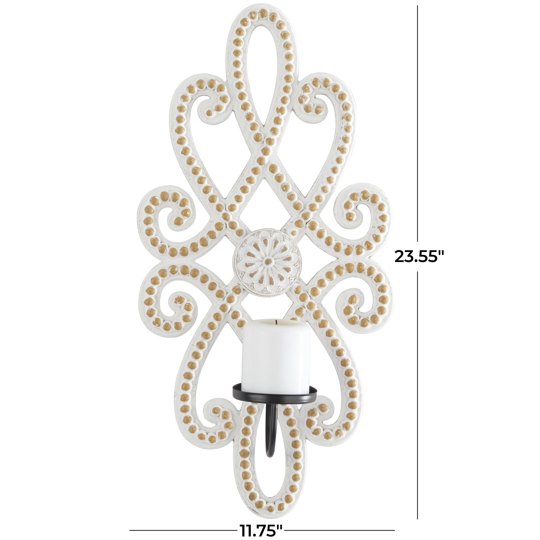 DecMode White Wood Scroll Pillar Wall Sconce