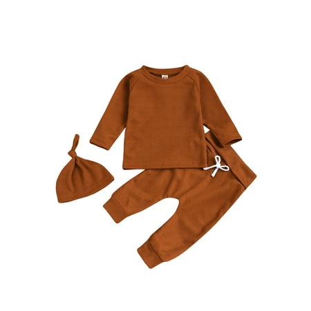 

Calsunbaby 3 Pieces Baby Suit Set Round Neck Long Sleeve Pullover+ Trousers+ Hat