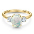 thumbnail image 3 of Gem Stone King 10K Yellow Gold Simulated White Opal and White Moissanite Engagement Ring for Women | 1.46 Cttw | Oval Cabochon 9X7MM | Gemstone October Birthstone | Size 7, 3 of 7