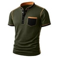 thumbnail image 2 of HVOBTTY Men's Summer T Shirt Casual Soft Solid Color Stand Collar Knit Pullover Buttons Zipper Short Sleeve Breathable Top Army Green, XL, 2 of 3