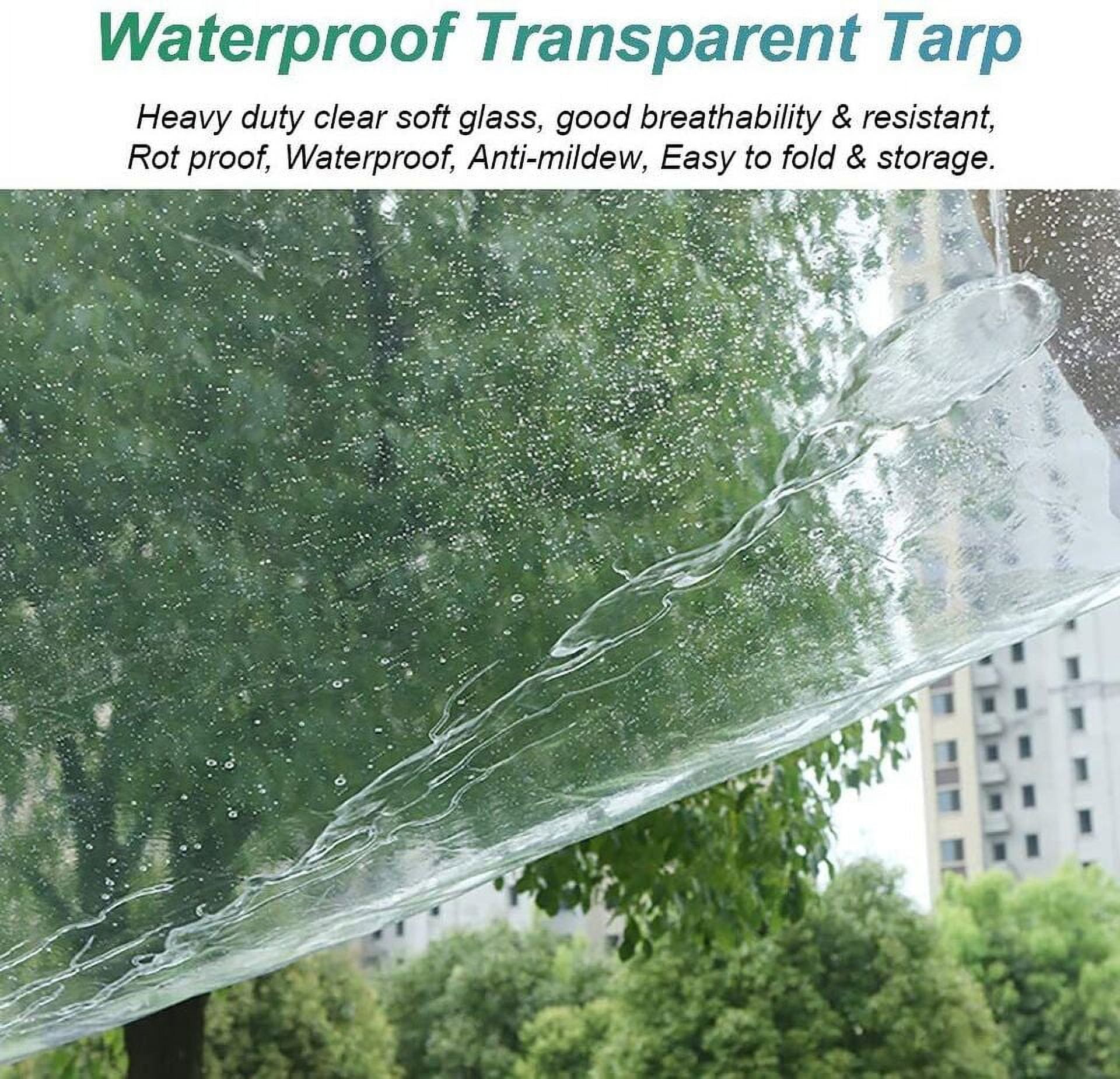 TOPCHANCES Tarps Grommets Heavy Duty Waterproof PVC Transparent - Tarpaulin Poly Clear Vinyl Cover - 0.39mm Clear Awning Canopy Patio Tent Enclosure - Tarp to Cover The Sun and Rain