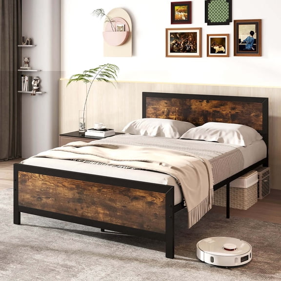Costway Full Size Metal Bed Frame with Headboard & Footboard Metal Slats Support