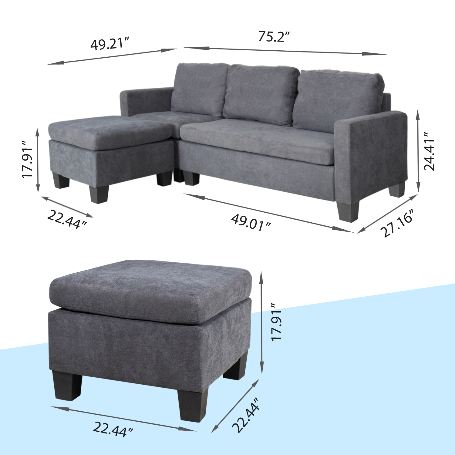 Lacoo Modern Linen Fabric L-Shaped Sectional Sofa, Beige