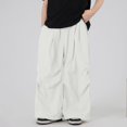 thumbnail image 2 of Krdevn Boys Solid Drawstring Wide Leg Parachute Pants Fall Summer Lightweight Windbreaker Trousers with Pockets 6-7 Years,White, 2 of 5