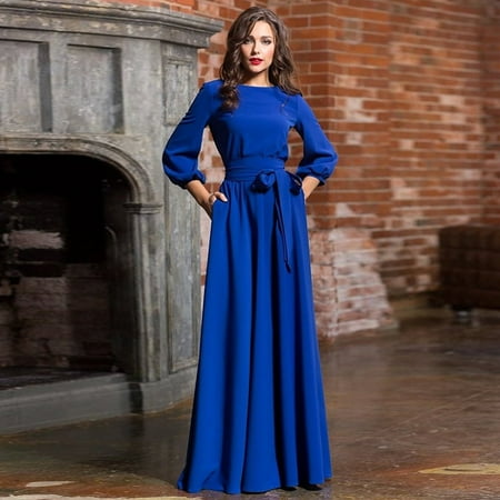 Women Elegant Lantern Sleeve Prom Dress Long Sleeve Lace Up Maxi Dress | Walmart Canada