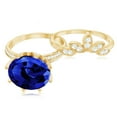thumbnail image 4 of Rosec Jewels Lab Grown Blue Sapphire Ring Set with Diamond - Floral Bridal Ring Set, 14K Yellow Gold, US 9.00, 4 of 9