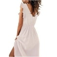 thumbnail image 3 of LYEAA Ruffle Dress Women Plus Size V Neck Sleeveless Flowy Elegant Long Dresses Solid Casual Dressy Loose Zipper Dresses Modest Vacation Dresses Beige 2XL, 3 of 3