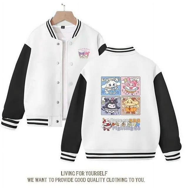 Sanrio Hello Kitty Cinnamoroll Jacket Kuromi Overcoat Woman Jacket Spring Autumn Kids Loose Sports Baseball Uniform Clothes Gift
