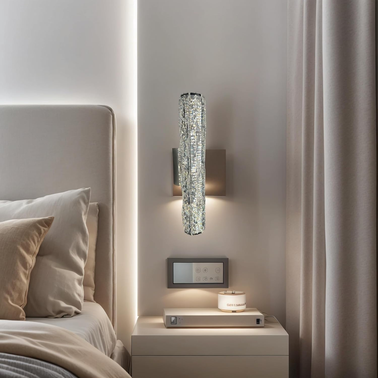 LED Crystal Wall Sconces, Modern Chrome Wall Light 15.7" Elegant Vanity Wall Lighting for Living Room Bedroom Bathroom Crystal Vanity Light Fixture 3 Colors Incluled Bulbs
