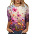 thumbnail image 1 of Wanfds Hauts de Mode Multicolores pour Femmes Tendance 2025 Col Rond Manches Trois-Quarts TTG, 1 of 5
