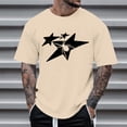 thumbnail image 2 of Rggeeun Mens Tee Shirts Star Print Short Sleeve Crew Neck Loose Fit Soft Breathable for Summer Beach Lounging Stylish Tees,Beige,M, 2 of 4