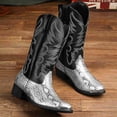 thumbnail image 4 of Men’s Western Cowboy Boots, Snake Print Embroidered Mid-Calf Boots, Pointed Toe with Metal Tip, Classic Pull-On Design Slip-Resistant Sole, 4 of 6