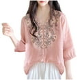 thumbnail image 2 of Neewe Womens Tops 3/4 Sleeve Shirts Round Neck Loose Casual Blouses Floral Embroidered Tshirts, 2 of 5