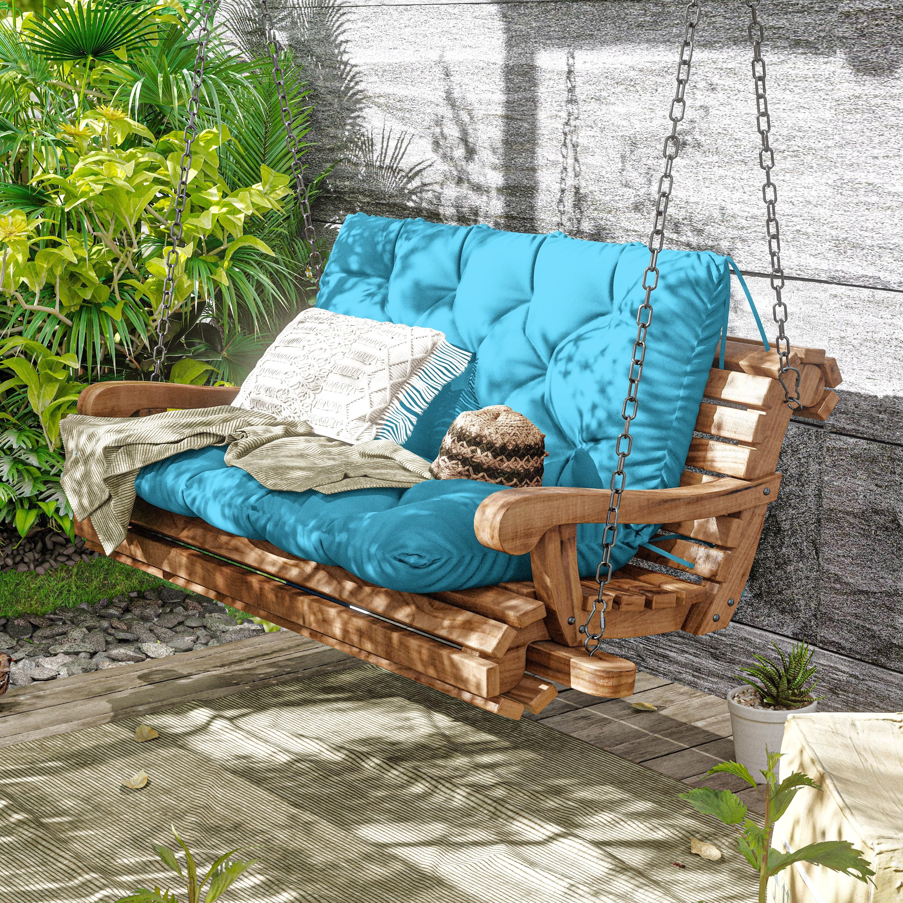 Kimunuk Outdoor Porch Swing Cushion, 40" X 40" X 5" Waterproof Bench Chair Replacement Cushion with 6 Ties for Patio, Lake Blue