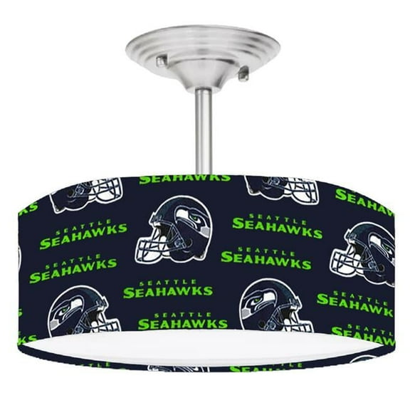 888 Cool Fans DR-0001360 Seahawks NFL Football 2 Light Brushed Nickel Drum Style LED Lamp Fixture