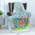 thumbnail image 4 of Ferris Wheel Soft Flannel Fleece Blanket, Childish Amusement Park Cartoon with Castle Circus Tent Balloon Ride, Cozy Plush for Indoor and Outdoor Use, 70" x 90", Pale Blue Multicolor, by Ambesonne, 4 of 5