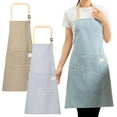 thumbnail image 4 of Home Kitchen Stain-Proof Apron, Women's Striped Apron with Pockets Cooking Apron, Cotton and Linen Sleeveless Smock, Adult Kitchen Apron, Blue, 4 of 9