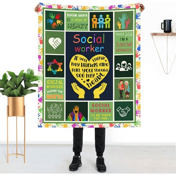 Social Worker Blanket Social Worker Gifts for Women Men Practitioner Blanket Soft Fuzzy Warm Plush Flannel Throw Blankets for Sofa Couch Bed Office 50"X60"