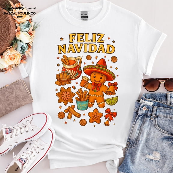 Feliz Navidad Mexican Gingerbread Shirt, Funny Sombrero Christmas Tee, Cute Holiday Fiesta Top