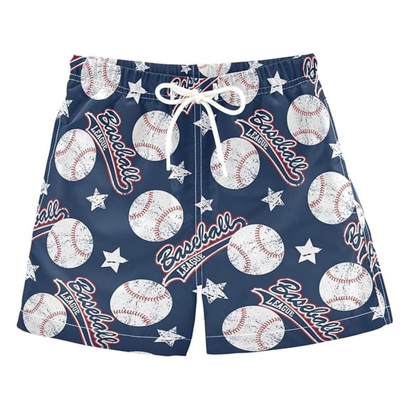Kiijoy Boys Swim Trunks Baseball Print Lightweight Swim Shorts Bathing Suit, Sizes 2-14