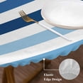 thumbnail image 3 of Blue Ombre Striped Round Tablecloth, Fitted Table Cover with Elastic for 55"-60" Round Tables, Modern Abstract Gradient Lines Art Table Cloth Outdoor Indoor Dinning Party Waterproof Tablecloths, 3 of 7