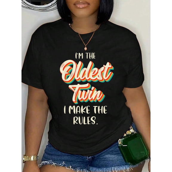 100% Cotton Twins Shirt Matching Birthday Sibling Oldest Twin T-Shirt Women's Graphic Tee Casual Tops
