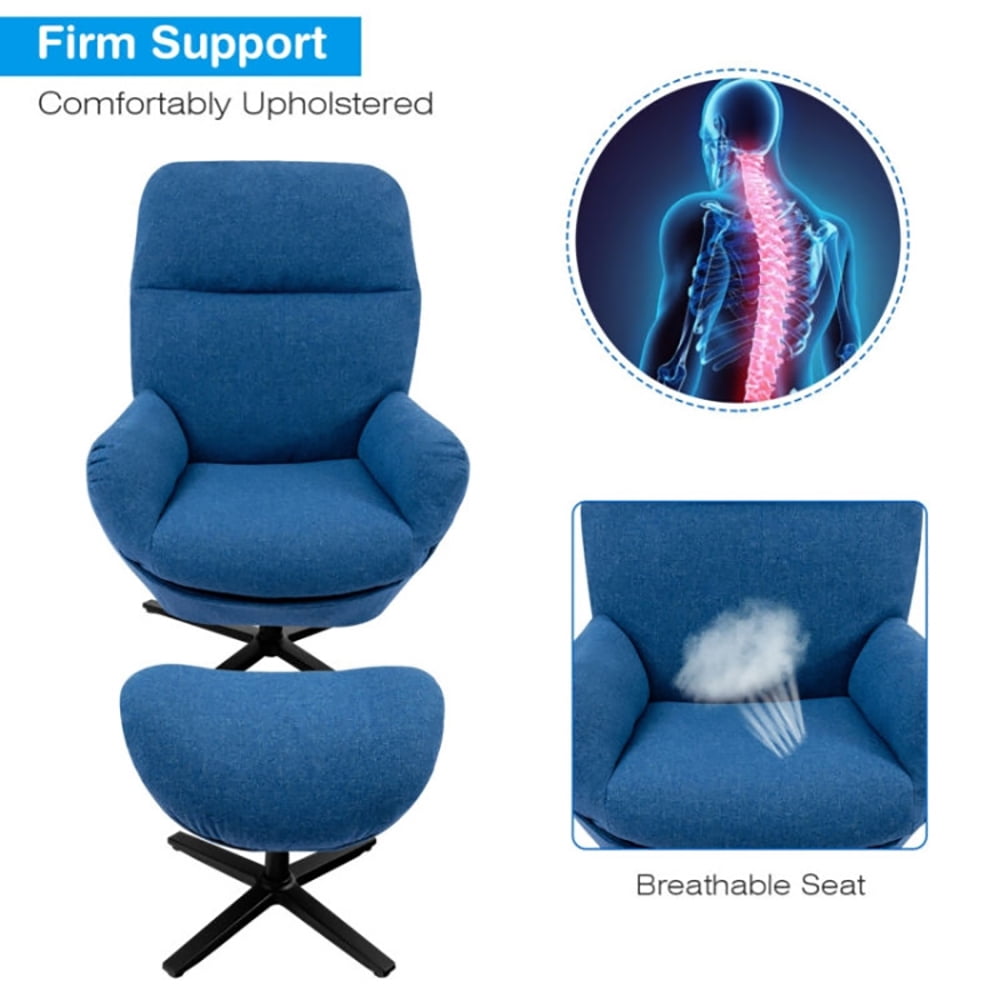 Finihen Leather Soft Upholstered Recliner with Ottoman Footrest, 360° Swivel Leather Lounge Chair with Ottoman and Thick Footstool, for Living Room, Bedroom, Blue Finihen Leather Soft Upholstered Recliner with Ottoman Footrest, 360° Swivel Leather Lounge Chair with Ottoman and Thick Footstool, for Living Room, Bedroom, Blue