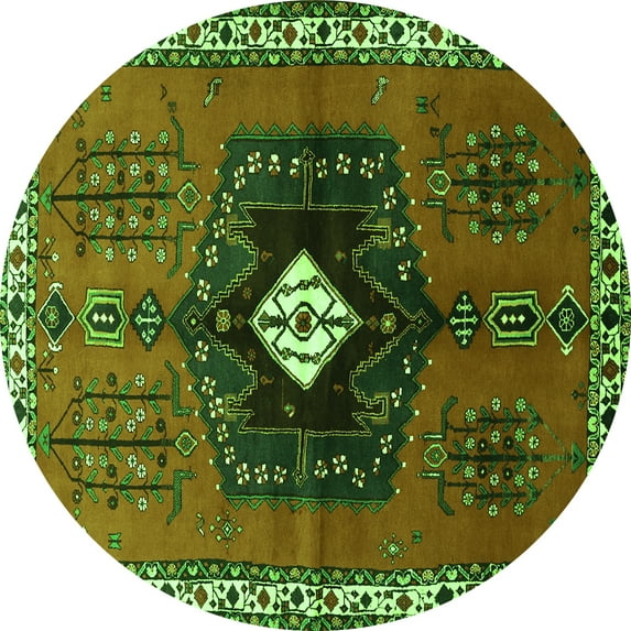 Ahgly Company Indoor Round Persian Green Traditional Area Rugs, 4' Round