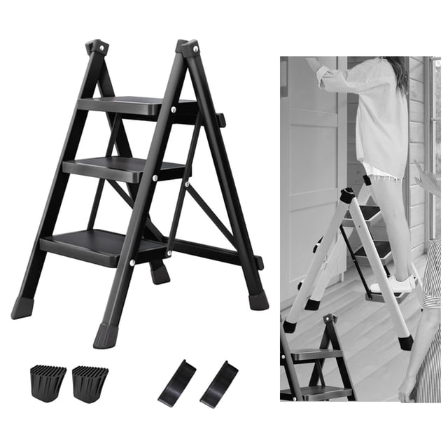 Escalera de tijera Escalera plegable Hogar multifuncional para adultos Escalera de tijera engrosada liviana para el hogar Taburete antideslizante negro