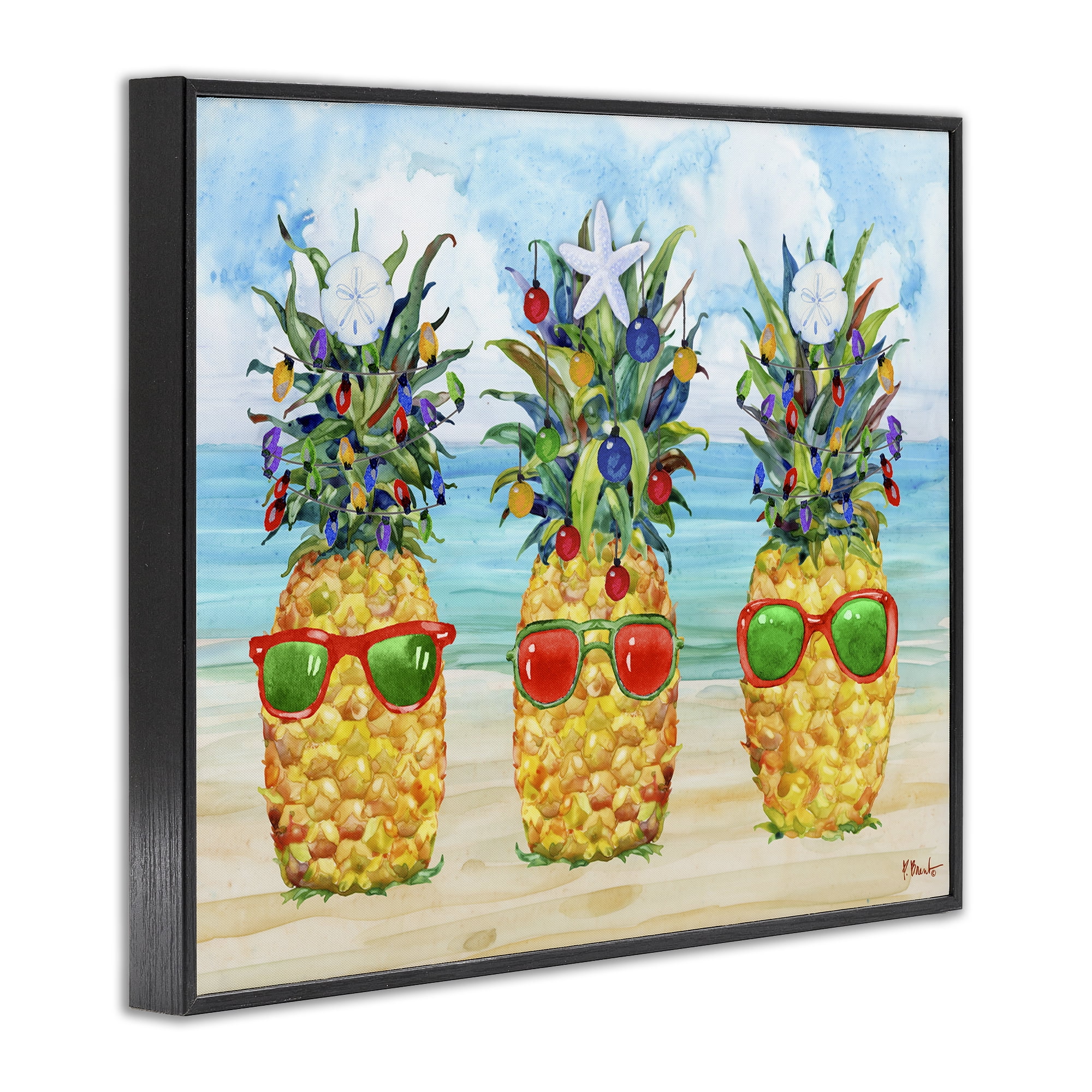 Stupell Industries Christmas Themed Pineapples Holiday Painting Black Framed Art Print Wall Art, 14 x 11