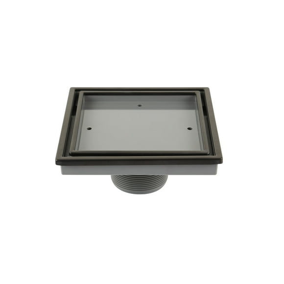QM Tile-In Center/Square Shower Drain in ORB/Black, Stainless Steel Marine 316 Frame + ABS, Lagos Series Veil Line, Kit includes: Hair Strainer, Key