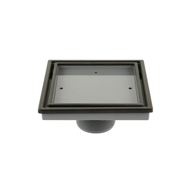 QM Tile-In Center/Square Shower Drain in ORB/Black, Stainless Steel Marine 316 Frame + ABS, Lagos Series Veil Line, Kit includes: Hair Strainer, Key