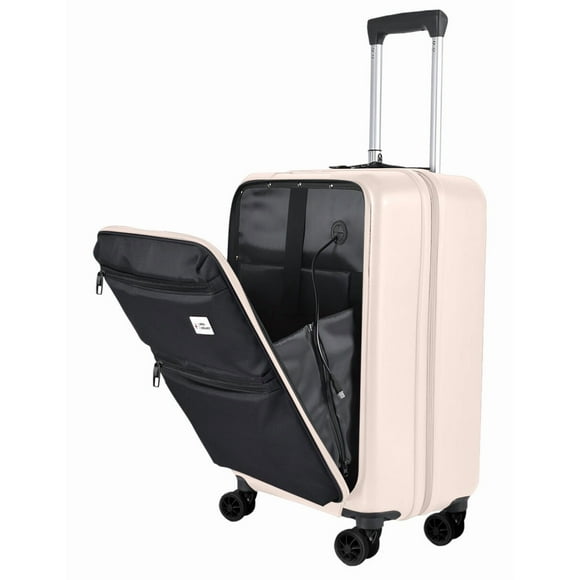RED VELVET Maleta Carry On de Cabina Rígida de Viaje, con Puerto USB, Candado de Seguridad TSA Integrado y Ruedas Dobles 360°. Equipada con Acceso Frontal para Laptop y Tablet. (BEIGE)