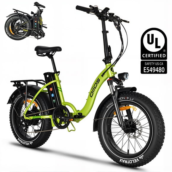 Oiios Electo Folding Ebike for Adults 48V 15.6Ah 750W UL Certified - Fat Tire - Step Thru - 95km Range - Green