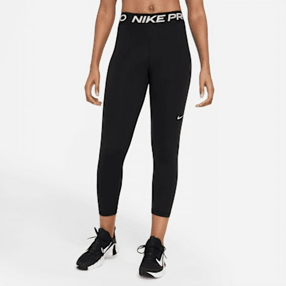 Nike Pro Women's Mid-Rise Crop Mesh Panel Leggings Color: Black/White Size: S (4–6)