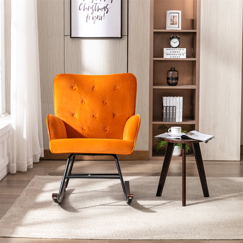 Modern Upholstered Velvet Rocking Chair, Comfortable Nursery Rocker