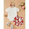 thumbnail image 2 of Bagilaanoe 3pcs Newborn Baby Girl Shorts Set Short Sleeve Letter Print Romper Tops + Shorts + Headband 3M 6M 9M 12M 18M Infant Casual Summer Clothes, 2 of 7
