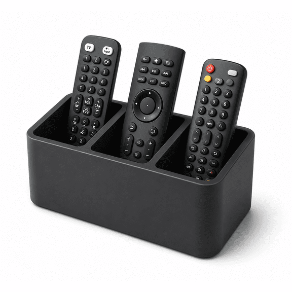 SHUBOZY Remote Control Holder for Coffee Table, Modern Minimalist 3 Slot TV Remote Organizer, Matte Black Desktop Storage Caddy for Living Room, Bedroom & Office