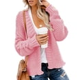 thumbnail image 1 of Open Front Cable Knit Coat Pure Color Long Sleeve Drop Shoulder Casual Loose Sweater Coat for Women Pink L, 1 of 4