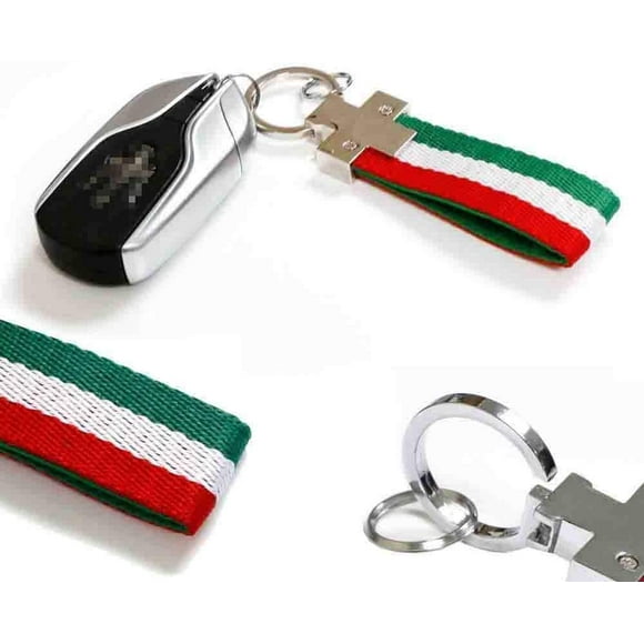 iJDMTOY Italian Flag Stripe Nylon Strap w/Keychain Ring Compatible with Alfa Romeo Fiat Ferrari Maserati Lamborghini