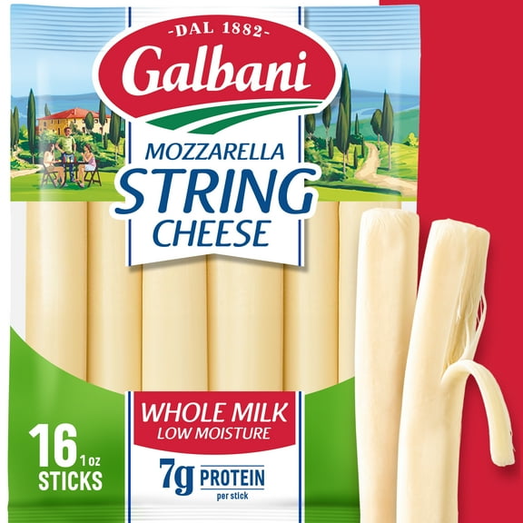Galbani Whole Milk Mozzarella String Cheese, 16 oz, 16 Ct (Refrigerated)