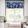 thumbnail image 3 of Christmas Snowflowers Kitchen Curtains and Valances Set, Winter White Blue Retro Decoration Rod Pocket Window Valance Window Curtain Panels for Living Room Bedroom Laundry, 27.5x24in, 3 Pieces, 3 of 7