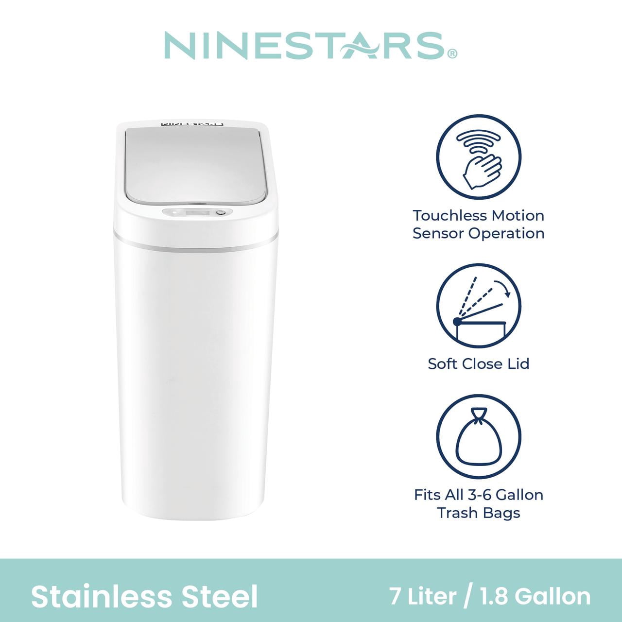 (4 pack) Nine Stars Automatic Bathroom Trash Can, 2 Gallon Plastic Motion Sensor Garbage Bin with Soft Close Lid, White