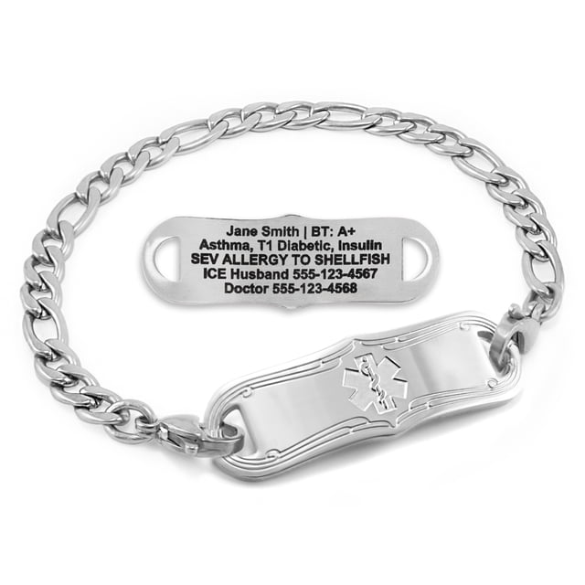 MedicEngraved Stainless Steel Custom Medical Alert Bracelet - 5mm Figaro Link