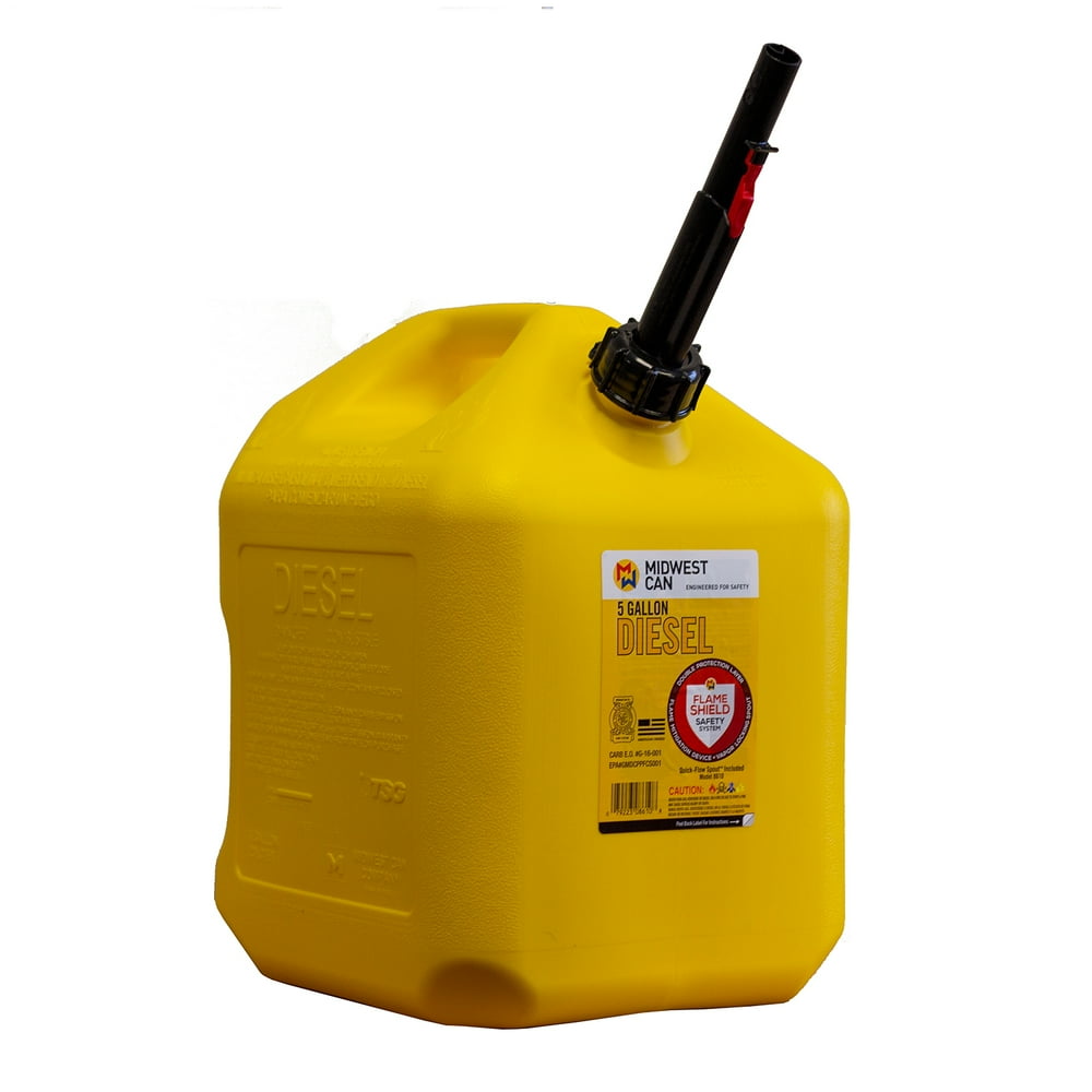 Midwest Can Company 5 Gallon Diesel Can Fuel Container w/ Auto Shut Off, Yellow