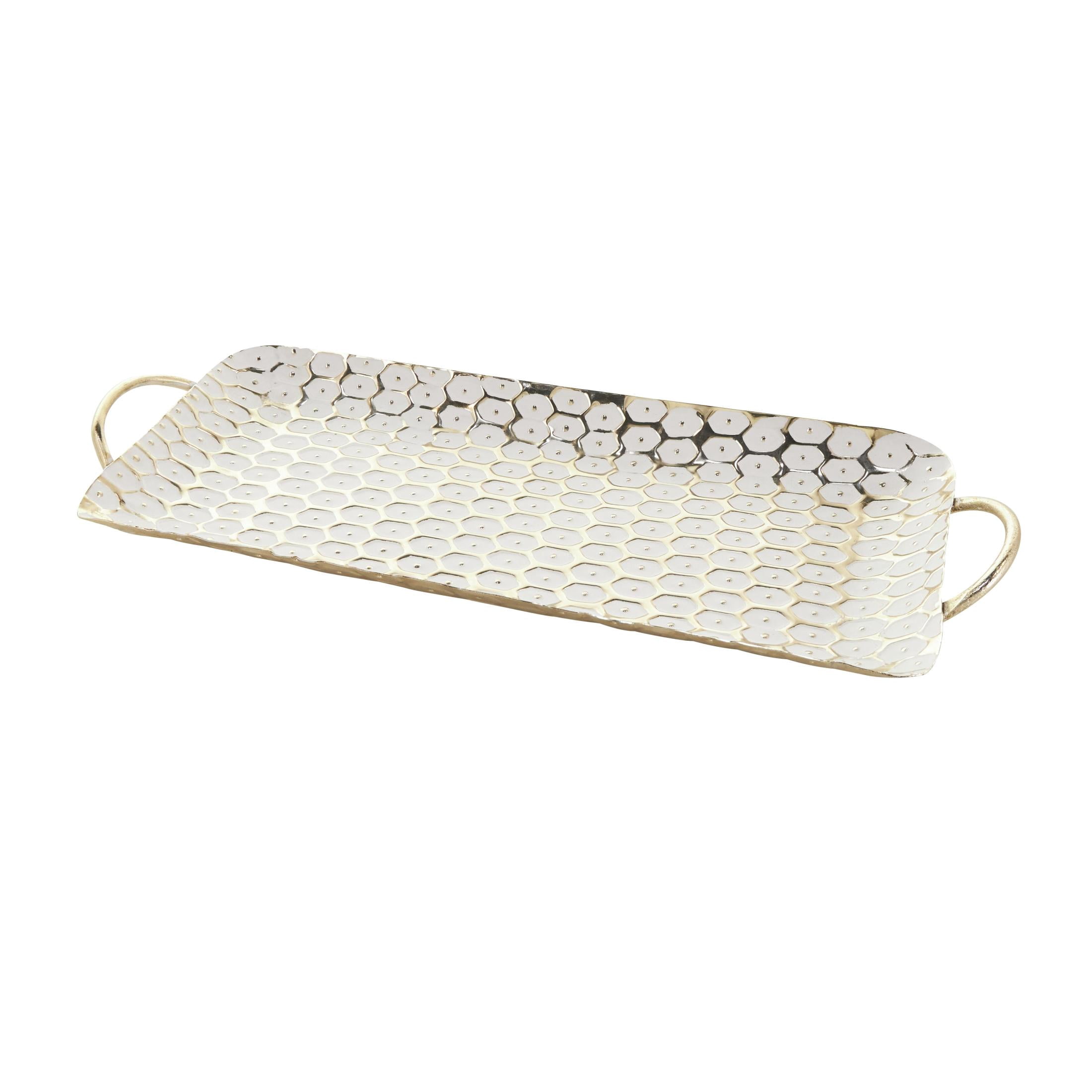 DecMode 19", 19"W Gold Metal Geometric Dot Geometric Tray with White Accents, 2-Pieces