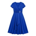 thumbnail image 6 of Erwazi Dresses for Women Solid V Neck Short Sleeve Dress Belt Waist Trendy Outdoor Everyday Summer Casual Wear Midi Dresses, 6 of 6