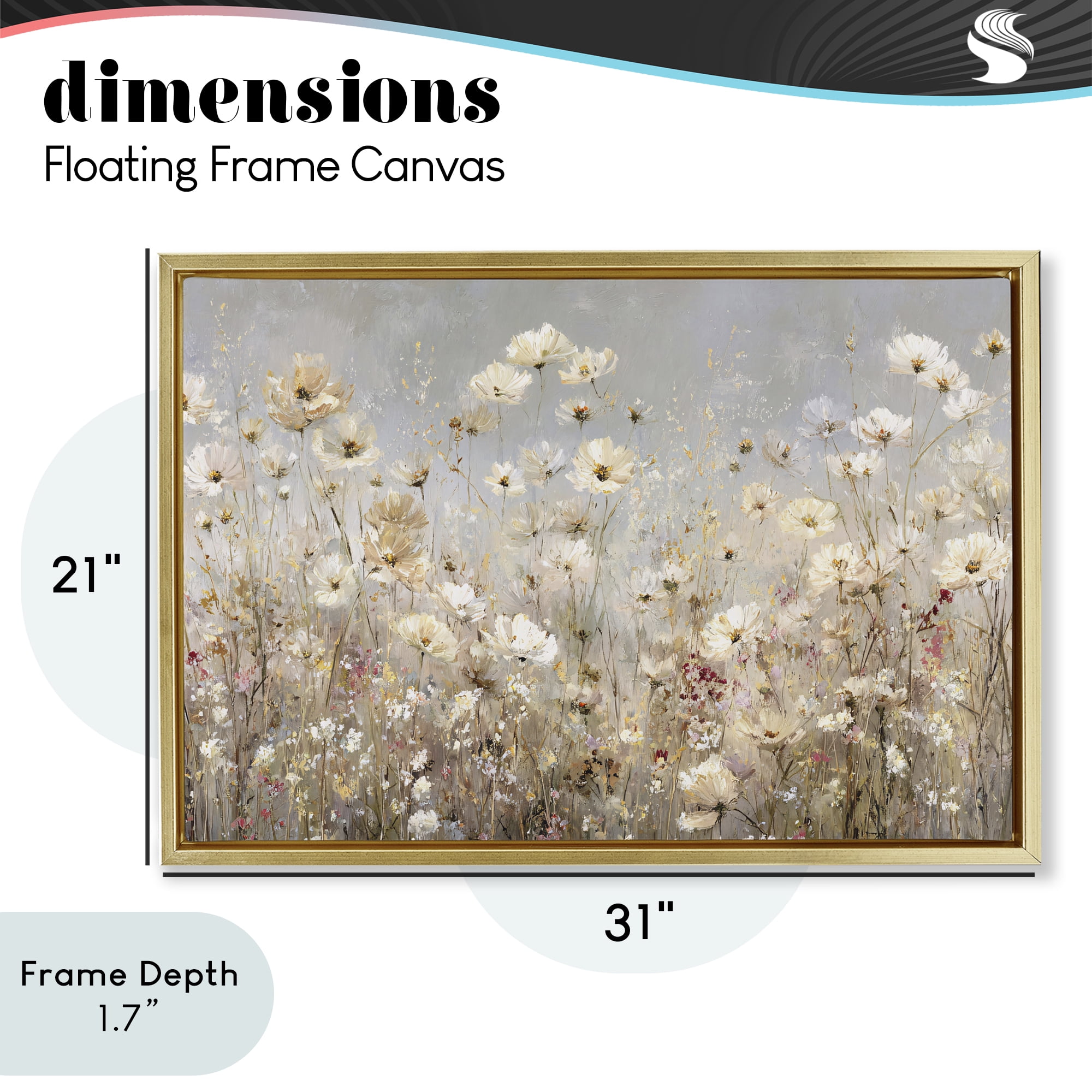Stupell Industries White Daisy Clusters Meadow Gold Framed Floater Canvas Wall Art, design by Jacky Ngan